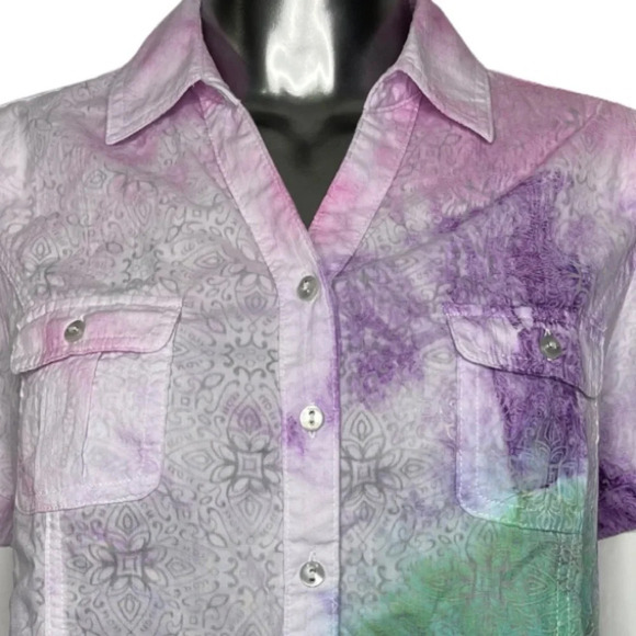 Alia Upcycled Hand Dyed  shirt Sleeve Button Down Shirt Size 8 - Picture 3 of 5